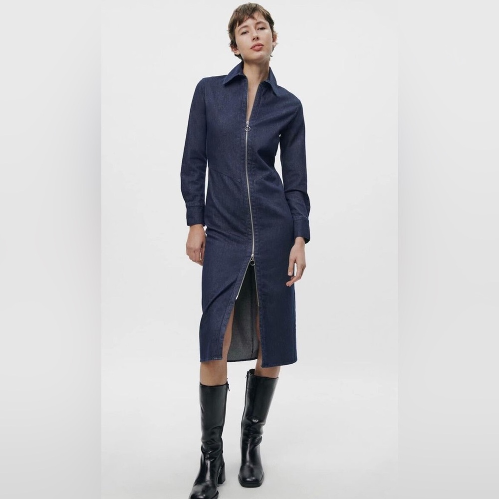 NWT ZARA ZIPPERED DENIM DRESS